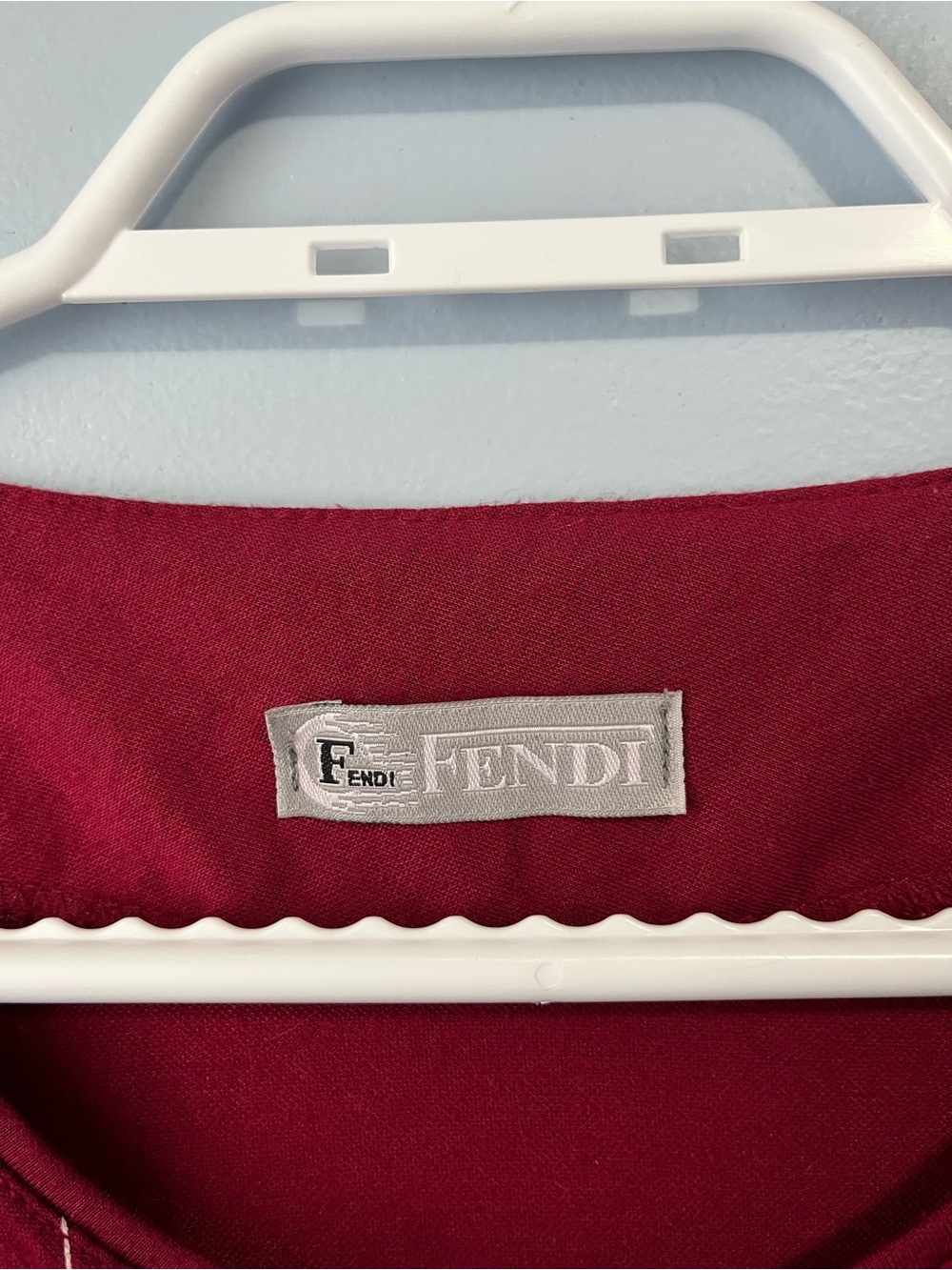 Fendi Wine Red Short Sleeve Top Floral Appliqués White Stripes Relaxed Fit - Picture 3 of 5